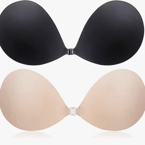 Seamless Adhesive Strapless Bra - Black and Tan
